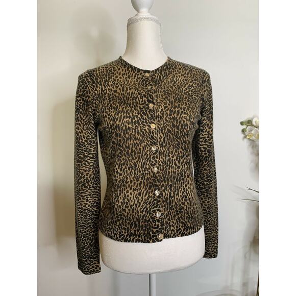 Rena Rowan Leopard Button Front Cardigan Sweater long sleeve brown Sz M/p - Picture 12 of 12